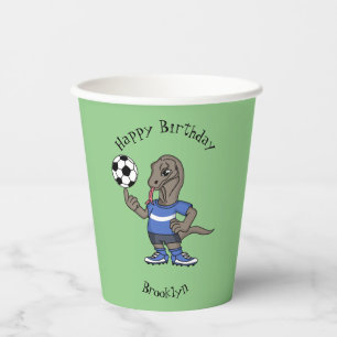 Cute funny Komodo dragon playing soccer cartoon Paper Cups