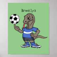 Cute funny Komodo dragon playing soccer cartoon