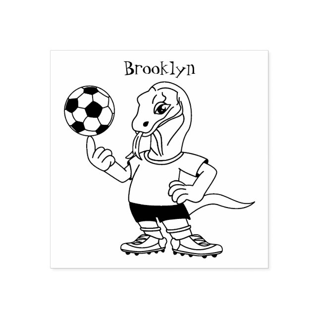 Cute funny Komodo dragon playing soccer cartoon Rubber Stamp (Imprint)