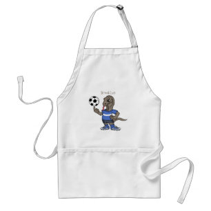 Cute funny Komodo dragon playing soccer cartoon Standard Apron