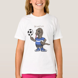 Cute funny Komodo dragon playing soccer cartoon T-Shirt