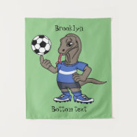 Cute funny Komodo dragon playing soccer cartoon