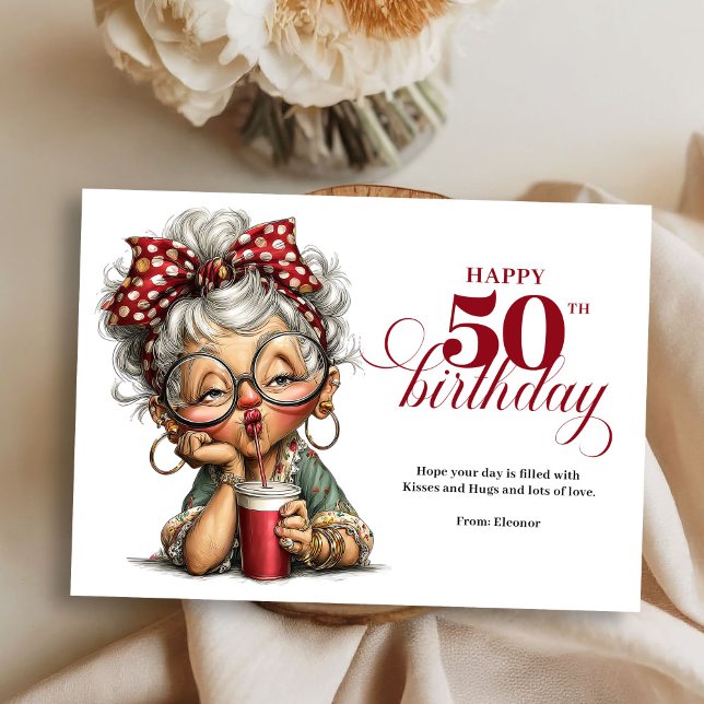 Cute Funny Lady 50th Birthday Cartoon Humor Card (Cute Funny Lady 50th Birthday Cartoon Humor Greeting Card

)