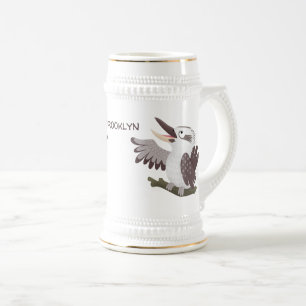 Cute funny laughing kookaburra cartoon beer stein