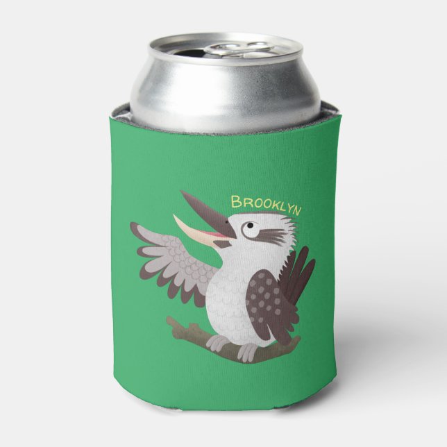 Cute funny laughing kookaburra cartoon can cooler (Can Front)