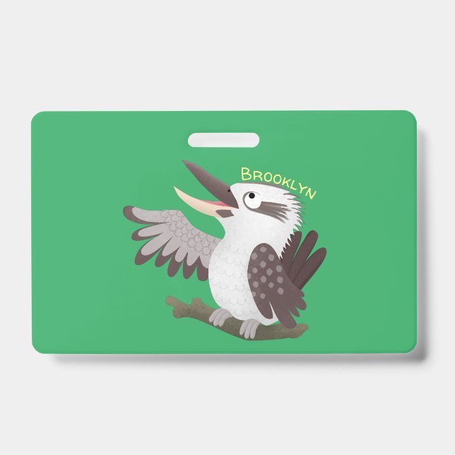 Cute funny laughing kookaburra cartoon ID badge (Front)