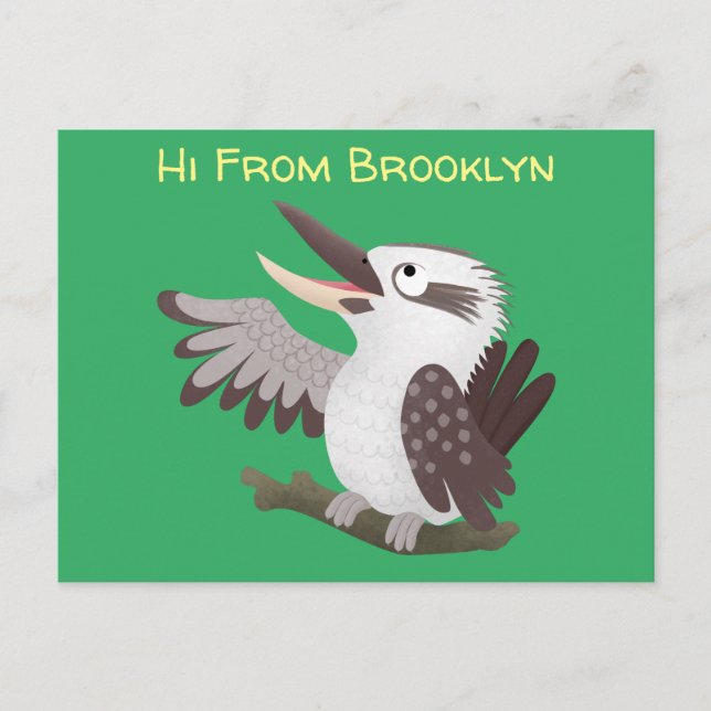 Cute funny laughing kookaburra cartoon postcard (Front)