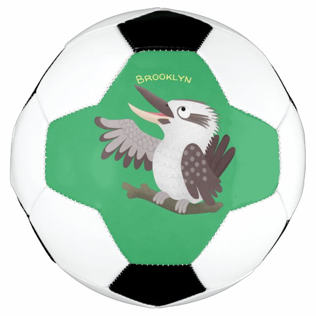 Cute funny laughing kookaburra cartoon soccer ball (Front)