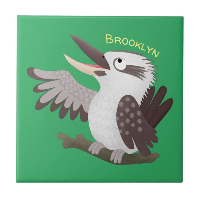 Cute funny laughing kookaburra cartoon tile (Front)