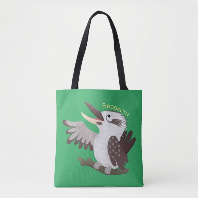Cute funny laughing kookaburra cartoon tote bag (Front)