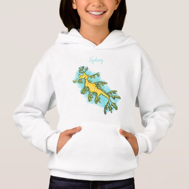 Cute funny leafy sea dragon cartoon illustration (Front)