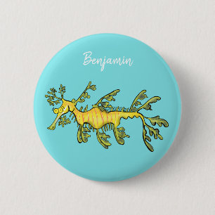 Cute funny leafy sea dragon cartoon illustration 6 cm round badge