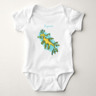 Cute funny leafy sea dragon cartoon illustration baby bodysuit
