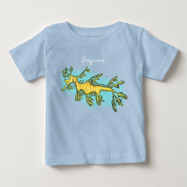 Cute funny leafy sea dragon cartoon illustration baby T-Shirt (Front)