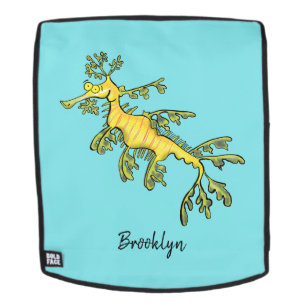 Cute funny leafy sea dragon cartoon illustration backpack