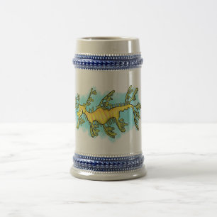 Cute funny leafy sea dragon cartoon illustration beer stein
