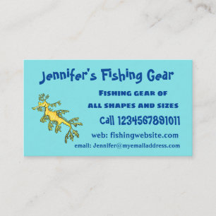 Cute funny leafy sea dragon cartoon illustration business card