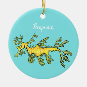Cute funny leafy sea dragon cartoon illustration ceramic tree decoration