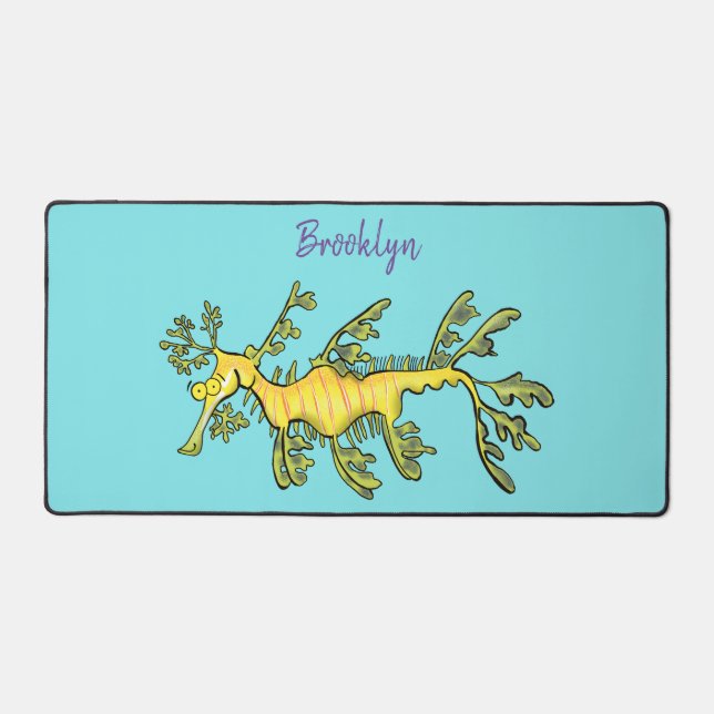 Cute funny leafy sea dragon cartoon illustration desk mat (Front)