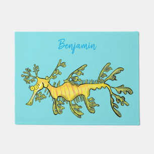 Cute funny leafy sea dragon cartoon illustration doormat