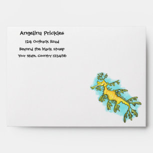 Cute funny leafy sea dragon cartoon illustration envelope