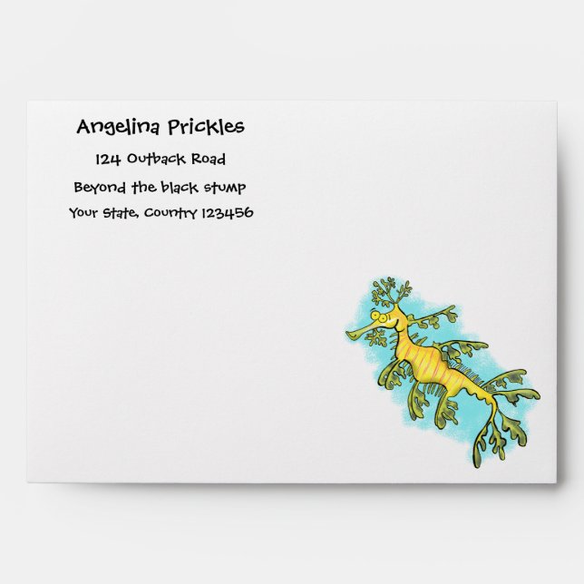 Cute funny leafy sea dragon cartoon illustration envelope (Front)
