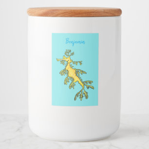 Cute funny leafy sea dragon cartoon illustration food label