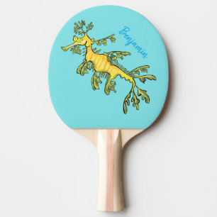 Cute funny leafy sea dragon cartoon illustration ping pong paddle