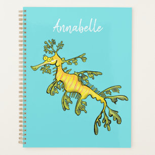 Cute funny leafy sea dragon cartoon illustration planner
