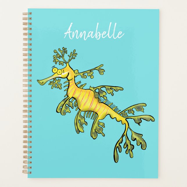 Cute funny leafy sea dragon cartoon illustration planner (Front)