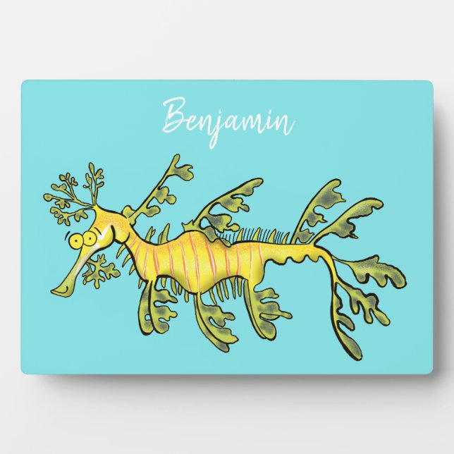Cute funny leafy sea dragon cartoon illustration plaque (Front)