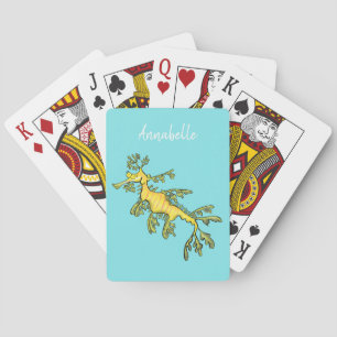 Cute funny leafy sea dragon cartoon illustration playing cards