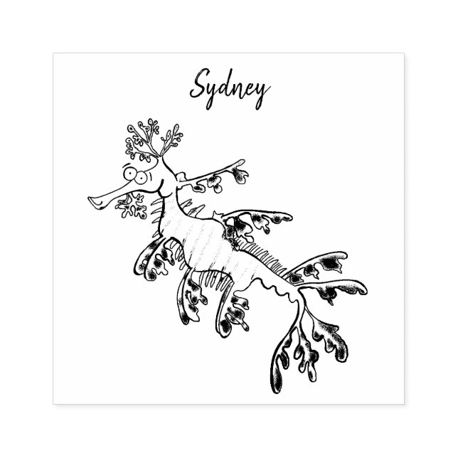 Cute funny leafy sea dragon cartoon illustration rubber stamp (Imprint)