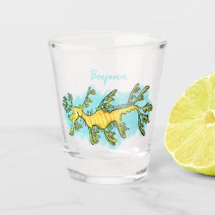 Cute funny leafy sea dragon cartoon illustration  shot glass