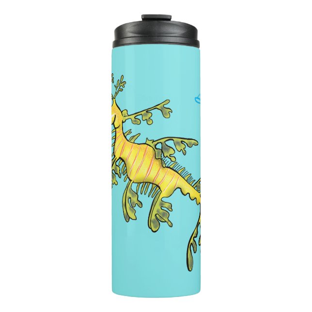 Cute funny leafy sea dragon cartoon illustration thermal tumbler (Front)