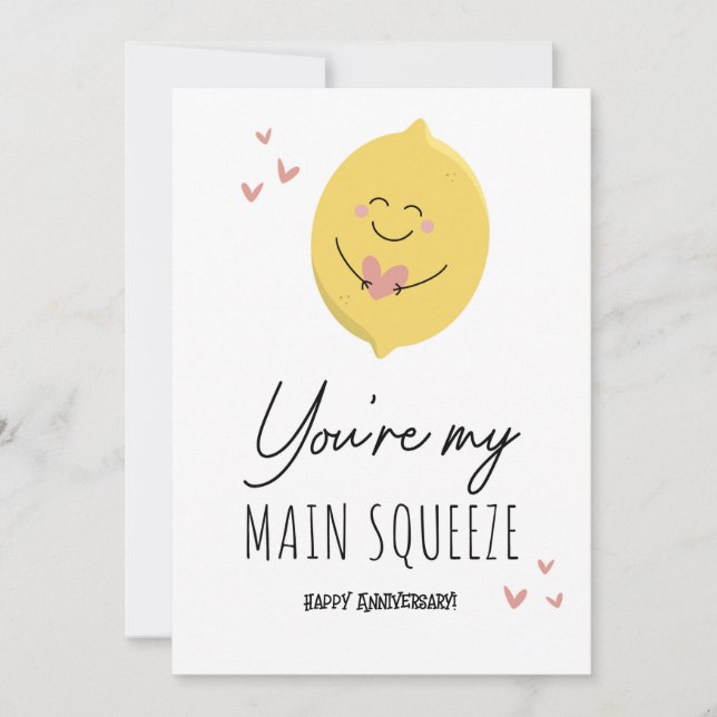 Cute Funny Lemon Squeeze Hearts Happy Anniversary  Holiday Card (Front)