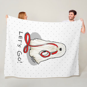 Cute Funny Let's Go! Walk Komondor Dog with Leash Fleece Blanket