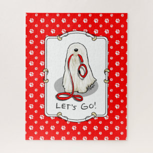 Cute Funny Let's Go! Walk Komondor Dog with Leash Jigsaw Puzzle