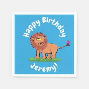 Cute funny lion with butterfly cartoon napkin