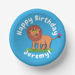 Cute funny lion with butterfly cartoon paper plate