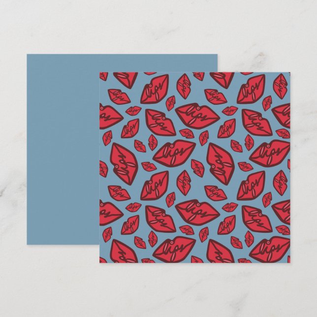 Cute Funny Lips Pattern Blue Background Card (Front/Back)