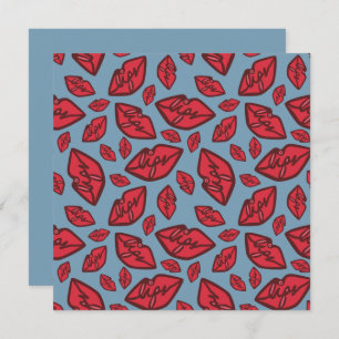 Cute Funny Lips Pattern Blue Background Card