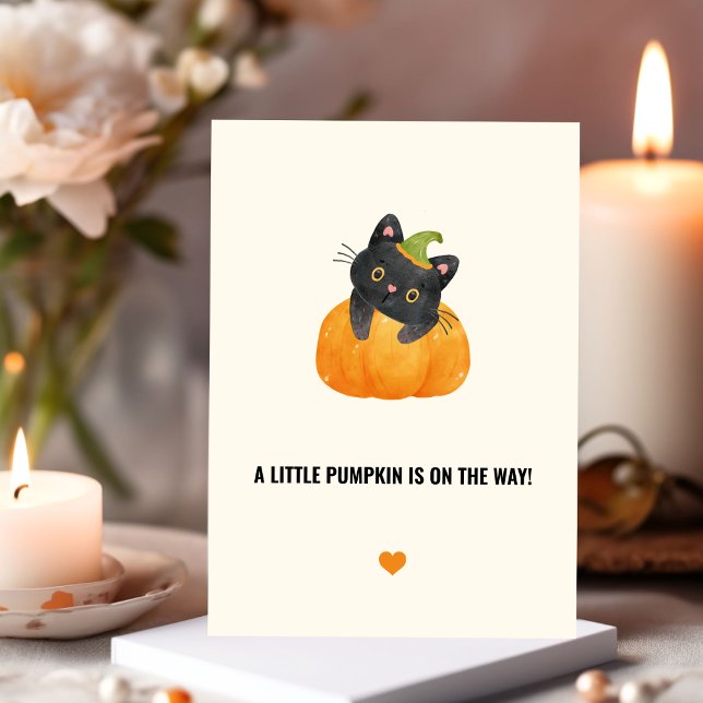 Cute Funny Little Pumpkin on Way Black Cat Invitation (Creator Uploaded)
