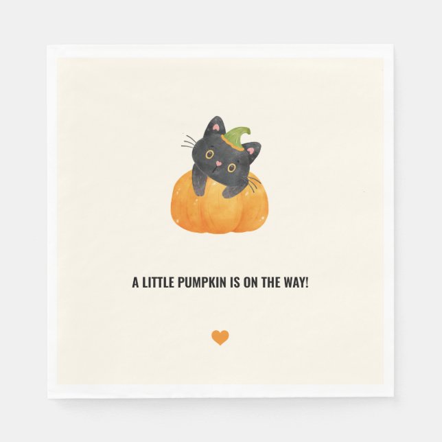 Cute Funny Little Pumpkin on Way Black Cat Napkin (Front)