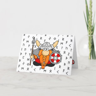 Cute Funny Little Viking Warrior with Runes Holiday Card