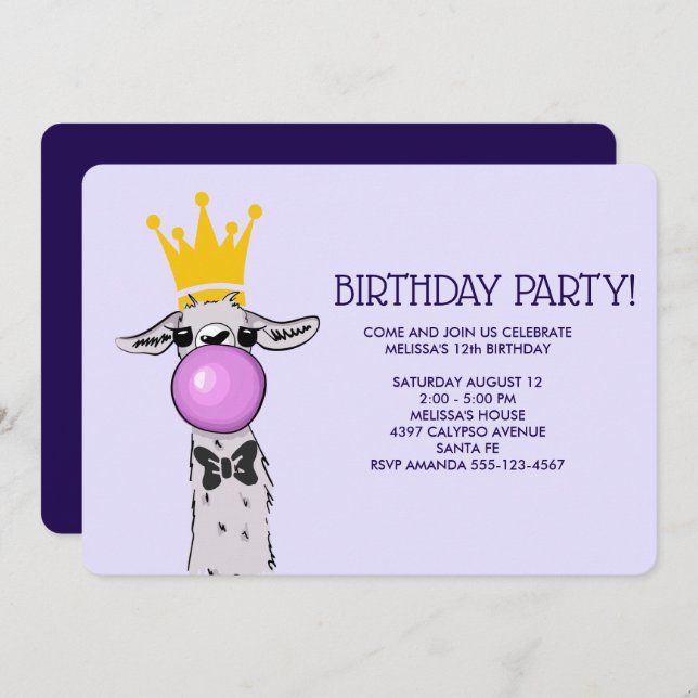 Cute Funny Llama Illustration Birthday Party Invitation (Front/Back)