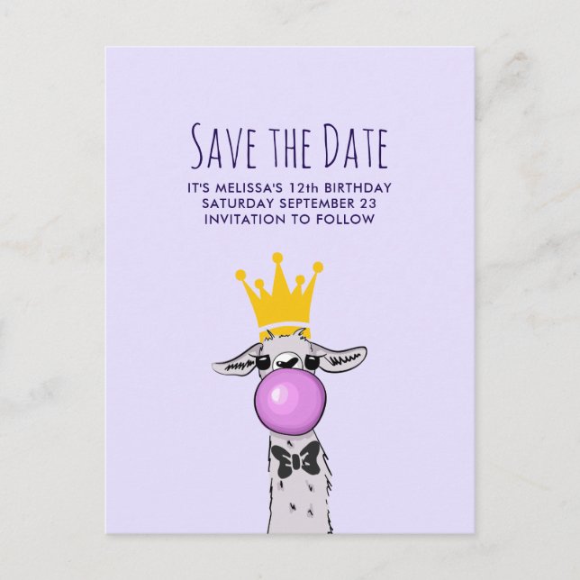 Cute Funny Llama Illustration Party Save the Date Postcard (Front)
