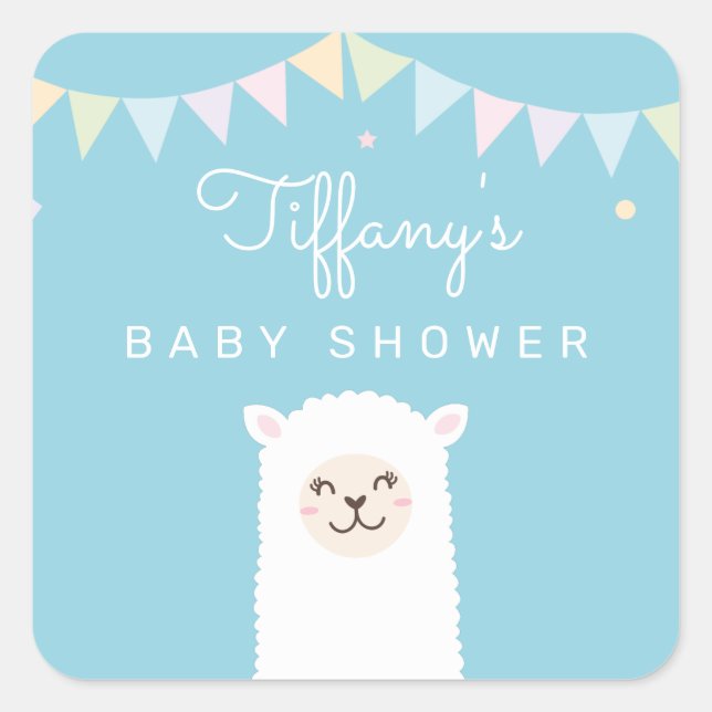 Cute Funny Llama Momma Fiesta Baby Boy Shower Square Sticker (Front)