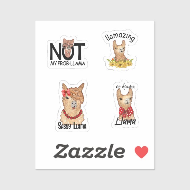 Cute Funny Llama  Stickers (Sheet)