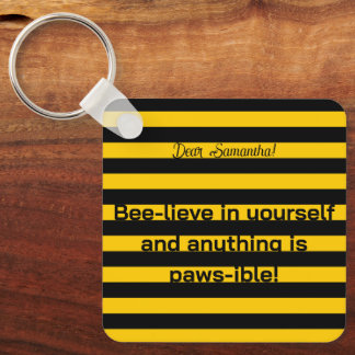 Cute Funny Love Quote Bumble Bee Stripes Pattern Key Ring